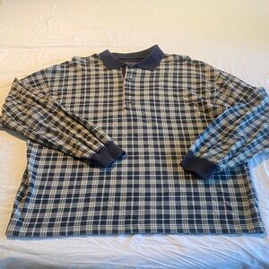Structure Men's Navy and White Plaid Long Sleeve Button-Down Polo